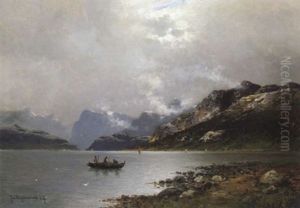 Fischerboote In Einem Norwegischen Fjord by Friedrich Josef Nicolai Heydendahl