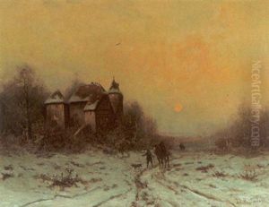 Winterlandschaft Mit Burg Bei Aufgehenem Mond (westfalen)