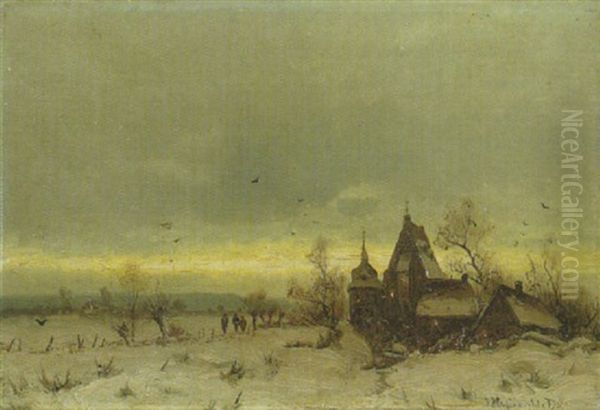 Kapelle Am Winterabend In Verschneiter Landschaft - view 1