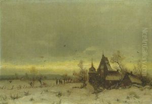 Kapelle Am Winterabend In Verschneiter Landschaft