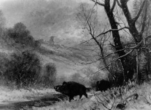 Abend Im Verschneiten Tal Mit Wildsauen by Friedrich Josef Nicolai Heydendahl