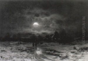 Aftensol Over Landskab, Vinter by Friedrich Josef Nicolai Heydendahl