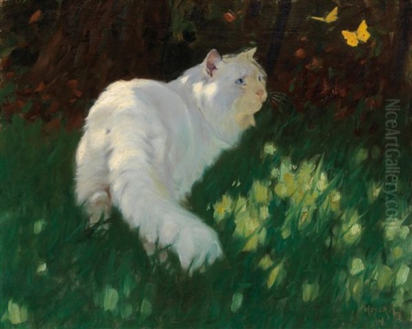 White Cat And Butterflies - view 1