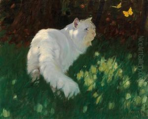 White Cat And Butterflies by Arthur Heyer