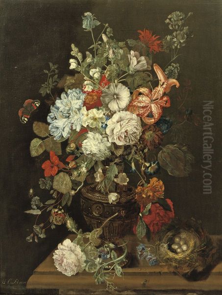 Still Life With Flowers, A Bird's Nest And Butterflies - view 1
