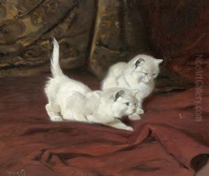 Zwei Weise Katzen Jagen Ein Insekt by Arthur Heyer