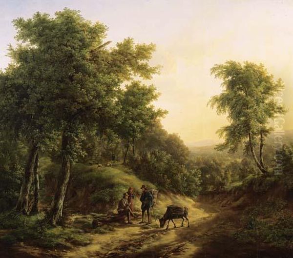 Travellers Resting On A Sandy Track In A Mountainous Landscape - view 1