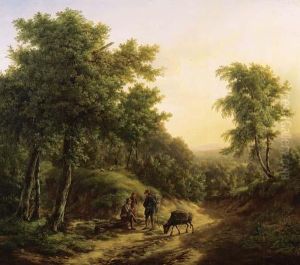 Travellers Resting On A Sandy Track In A Mountainous Landscape