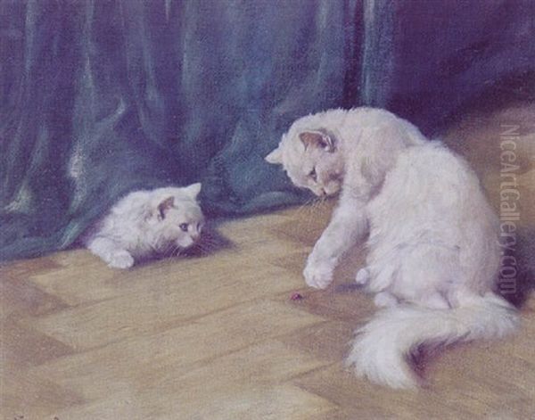 To Hvide Katte, Der Leger Med En Mariehone - view 1