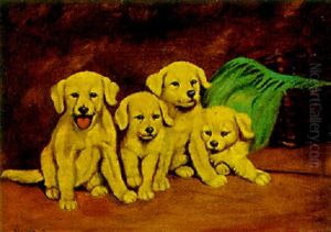 Labrador Puppies In A Basket by Arthur Heyer