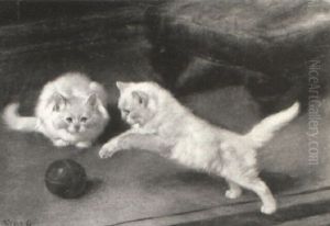 Cats Playing With Ball by Arthur Heyer