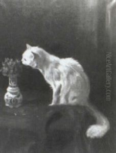 Persian Cat Perched On A Table by Arthur Heyer