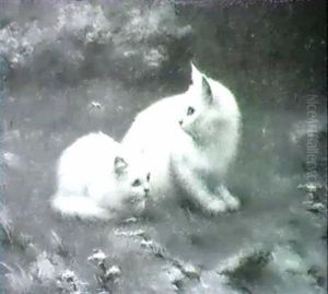 Two White Kittens On The Grass by Arthur Heyer