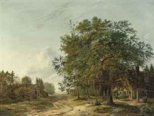 A Wooded Landscape With Children Playing Near A Cottage by Pieter Bartholomeusz. Barbiers IV