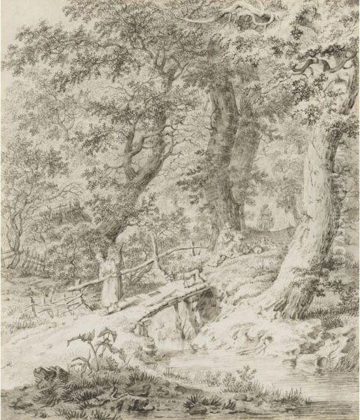 Wooded Landscape With Peasants, And A Dog On A Bridge - view 1