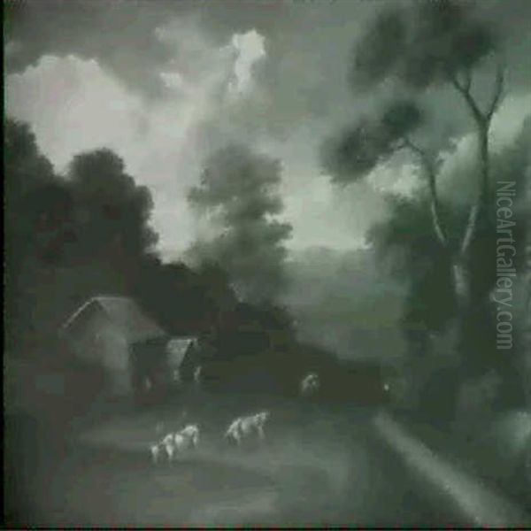 A Cottage Near A Pond With Cattle Watering - view 1