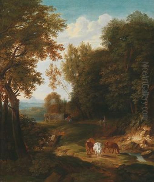 Paesaggio Boschivo Con Mucche - view 1