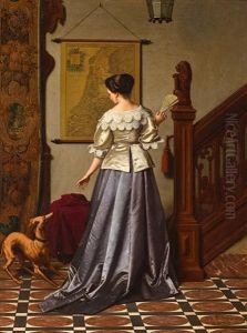 An Elegant Lady And Her Whippet by Gustaaf Antoon Francois Heyligers