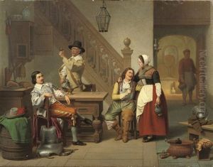 At The Tavern by Gustaaf Antoon Francois Heyligers
