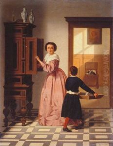 Figures In A Laundryroom by Gustaaf Antoon Francois Heyligers