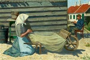 En Fisker Og En Kvinde Rogter Garn I Solen by Hilda Frederika Heyman