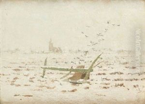 Paysage D"hiver Et La Charrue by Adrien Josef Heymans