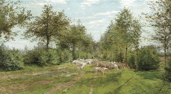 Sunny Lane With Shepherd And Flock - view 1