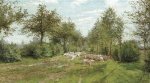 Sunny Lane With Shepherd And Flock