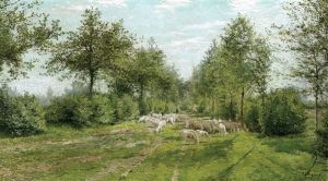 A Shepherd With His Flock In A Sunny Lane by Adriaan Josef Heymans