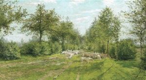 Berger Et Son Troupeau Dans Une Dreve Ensoleillee by Adriaan Josef Heymans