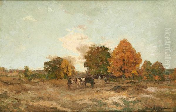 Chariot Attele Dans Un Paysage - view 1