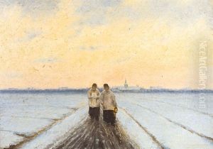 Deux Enfants De Coeur Sur Un Chemin D'hiver