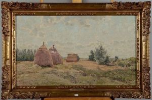 Paysage De Campine Aux Meules De Foin