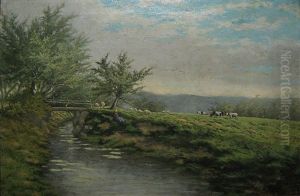 Landschap Met Brug En Koeien