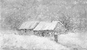 Spazierganger Bei Einem Hauschen In Einer Winterlandschaft