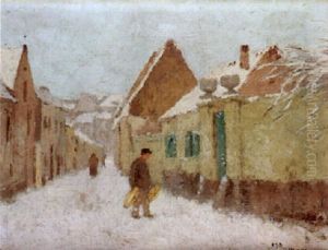 Promeneur Au Village Enneige