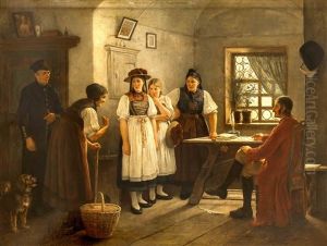 Die Dorfklatsche Vor Dem Dorfrichter by August Heyn