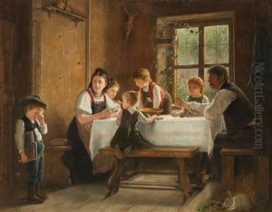 A Peasant Family At Their Meal With A Crying by August Heyn