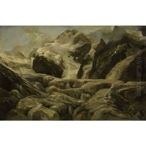 Der Morteratgletscher Mit Berninagruppe by Heinrich Eduard Heyn