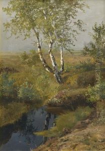 Fruhlingslandschaft Mit Birke An Einem Weiher by Karl Heyn