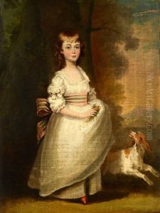 Study Of A Young Girl In A White Dress With Cocker Spaniel At Her Heel
