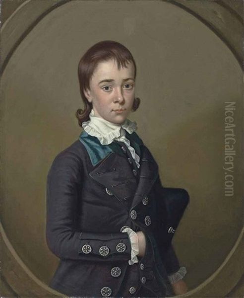 Portrait Of A Gentleman In A Brown Coat, Resting On A Ledge, A Fortress Beyond - view 1
