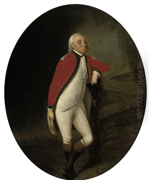 Portrait Of A Gentleman In Uniform, His Left Arm Leaning On A Fence, In A Landscape With A Church Beyond - view 1