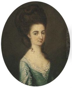 Portrait Of Jane Lambert Nee Le Grand, In A Blue Dress With White Lace Collar by Thomas Hickey