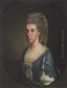 Portrait Of Miss Tighe Wearing A Blue Dress With White Lace Bonnet by Thomas Hickey