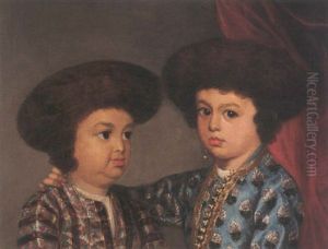 Portrait Of Two Indian Brothers Wearing Brocade Coats And Fur Hats