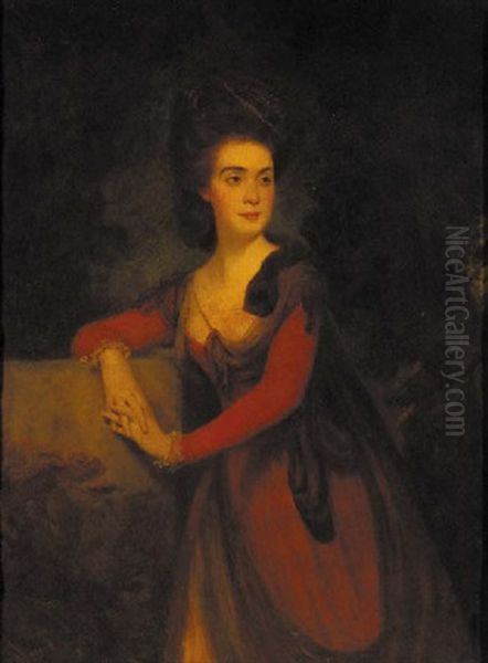 Portrait Of Lady Macgregor, Wife Of Sir John Macgregor, In A Red Dress - view 1
