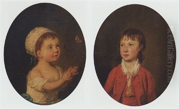 Portrait Of A Young Girl In A White Dress And Bonnet, With A Butterfly - view 1