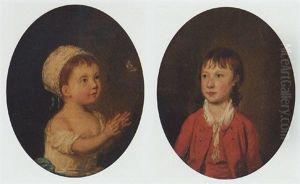 Portrait Of A Young Girl In A White Dress And Bonnet, With A Butterfly by Thomas Hickey