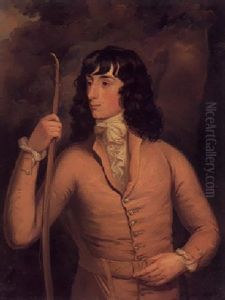 Portrait Of A Gentleman Standing In A Landscape, Wearing A Brown Coat And Holding A Bow